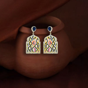 Designer Enamel Stone Earrings – Artistic Pattern Drop Design