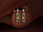 Floral Enamel Drop Earrings with Pearl Stud – Elegant Long Design