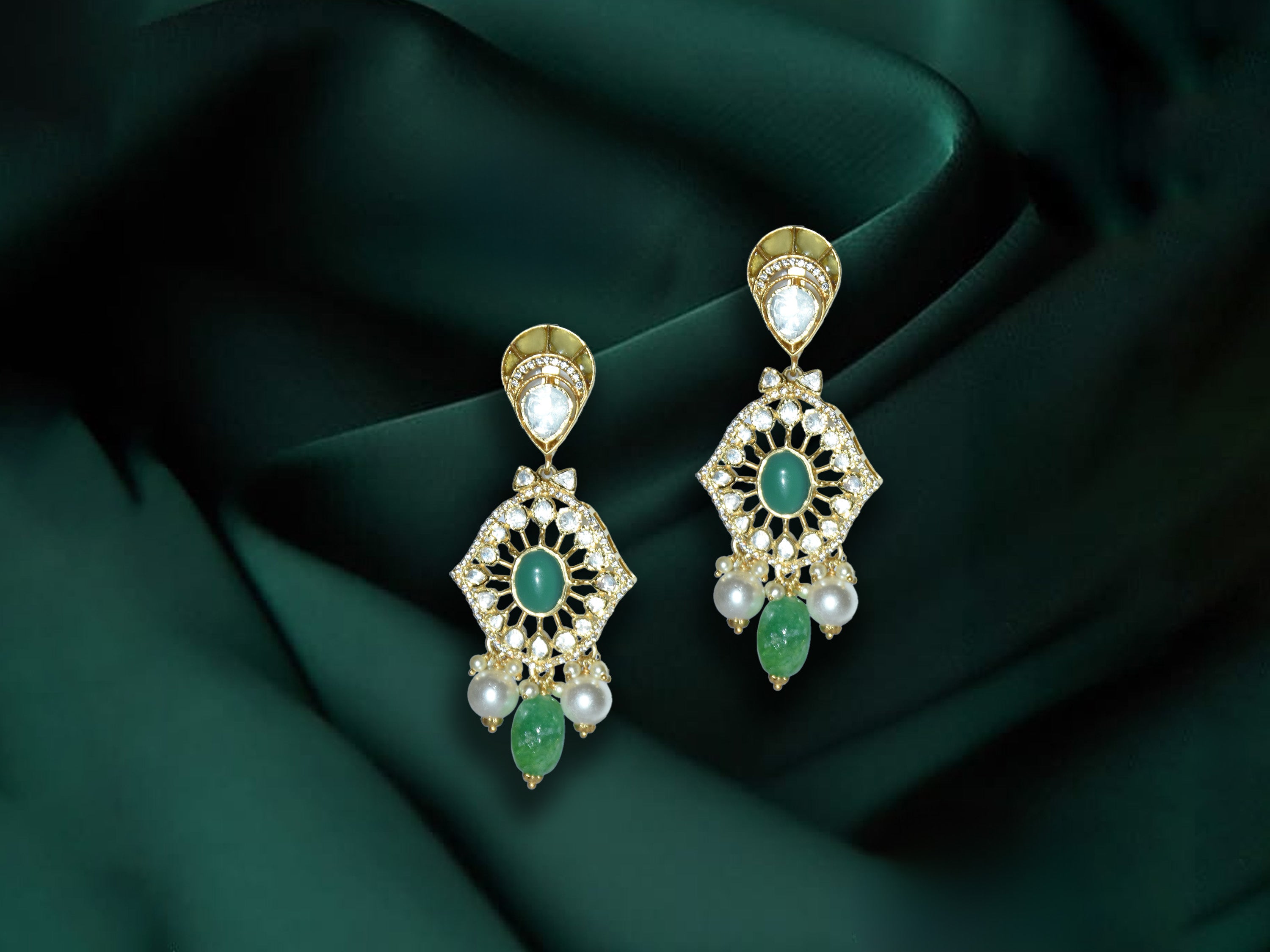Pearl & Green Stone Designer Earrings