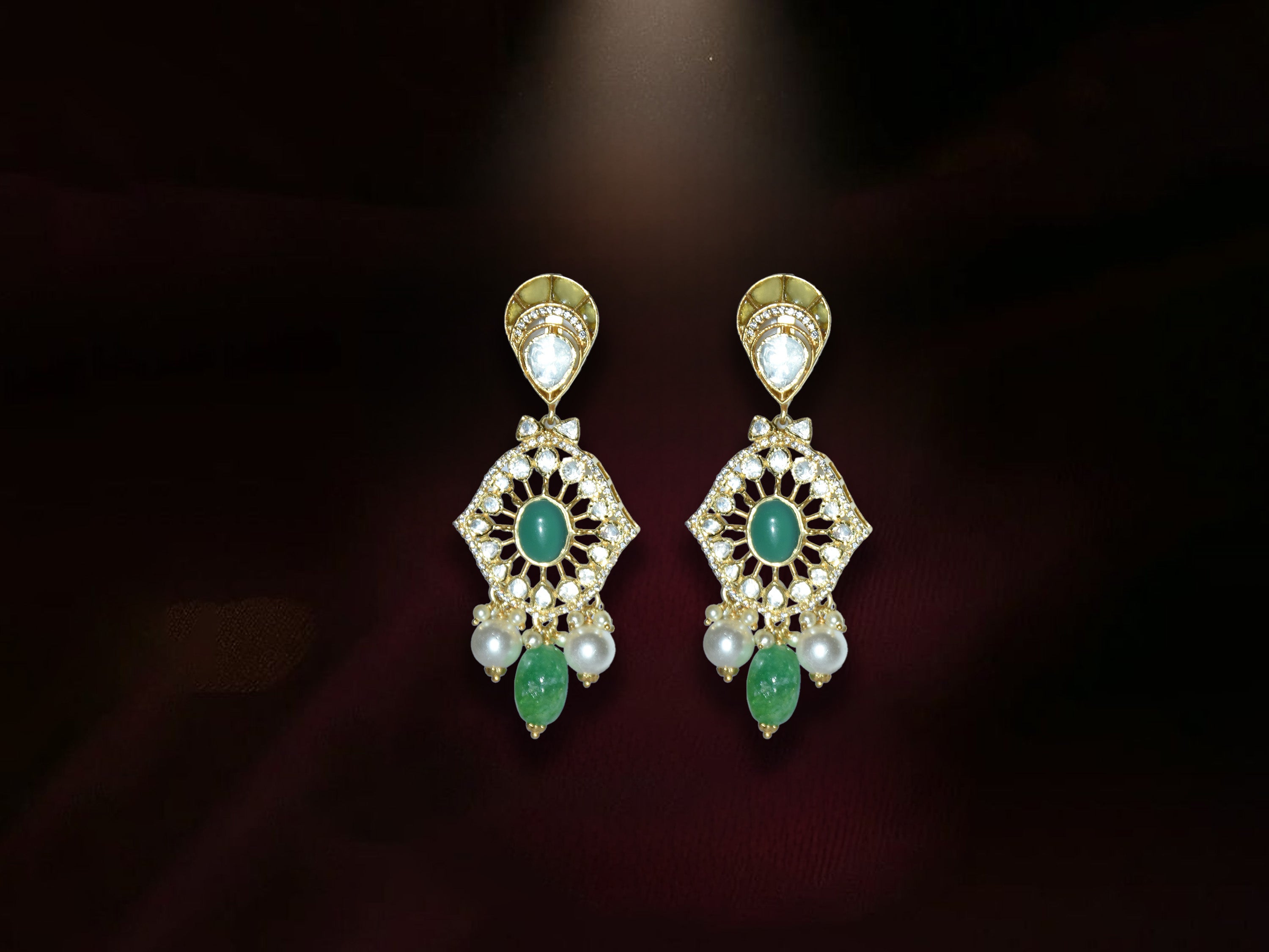Pearl & Green Stone Designer Earrings