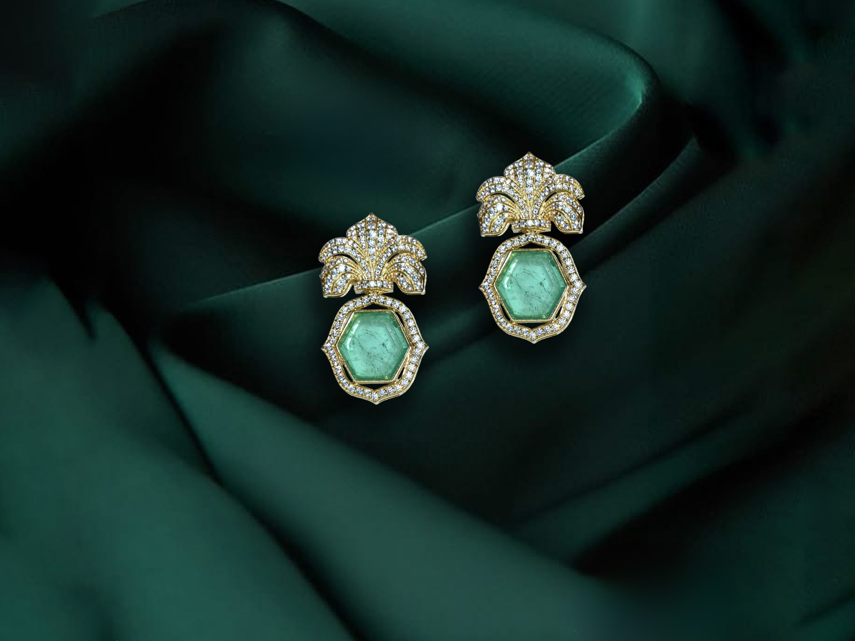 Royal Emerald Floral Statement Earrings