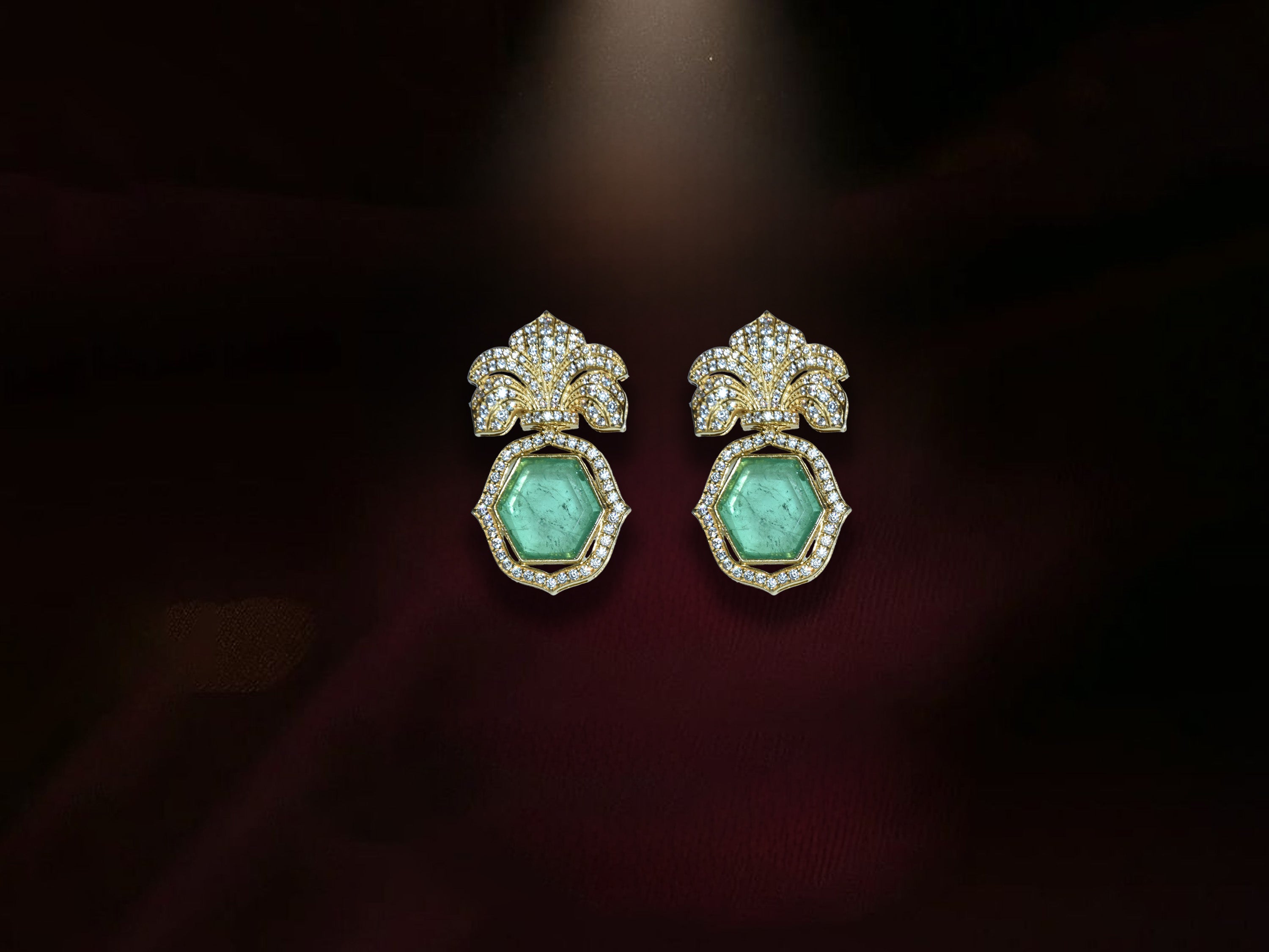Royal Emerald Floral Statement Earrings