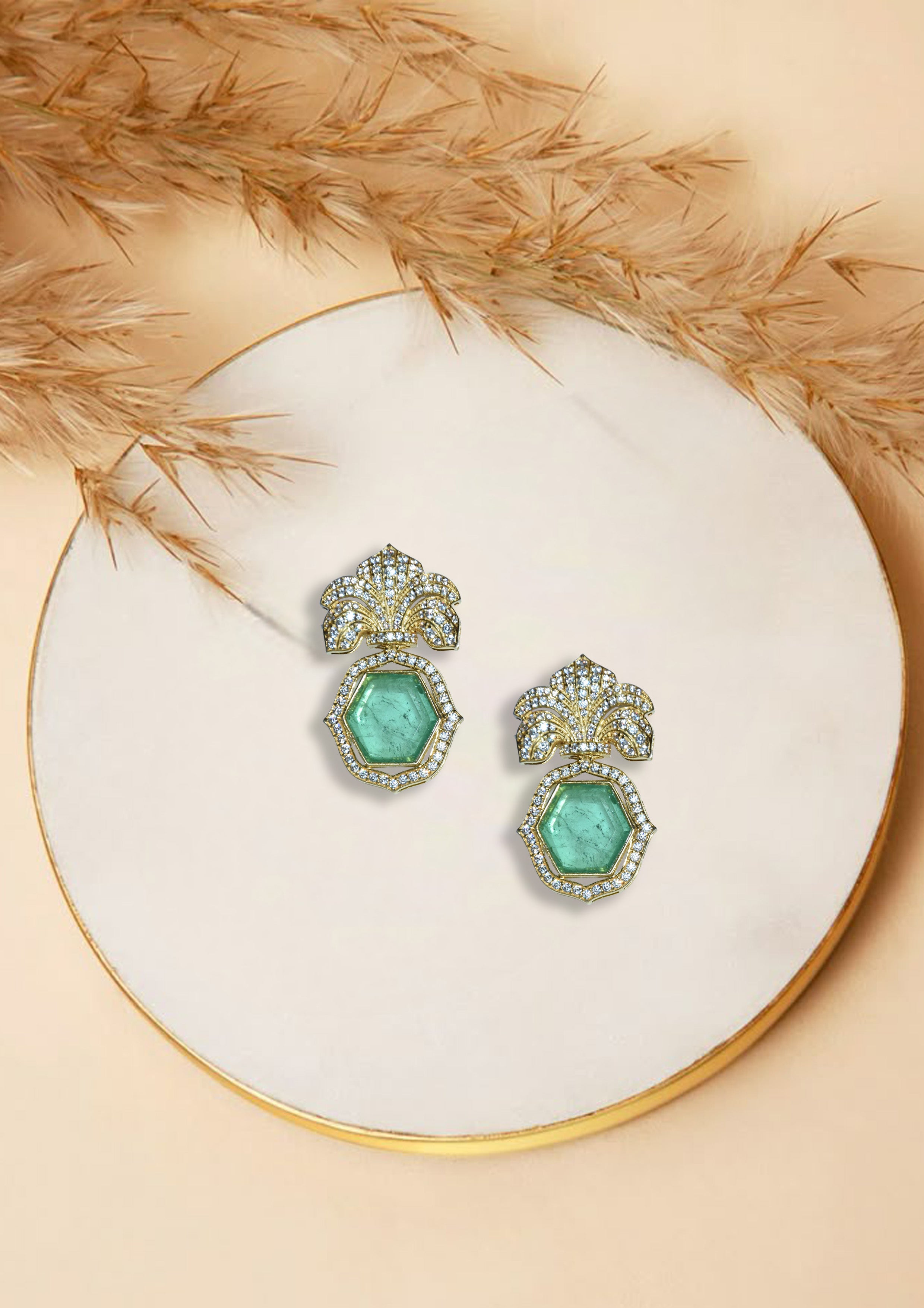 Royal Emerald Floral Statement Earrings