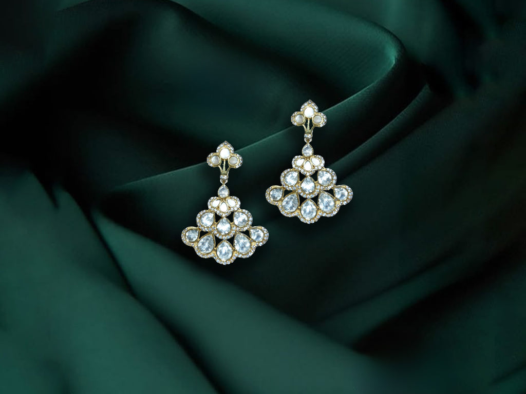 White Polki Layered Drop Earrings