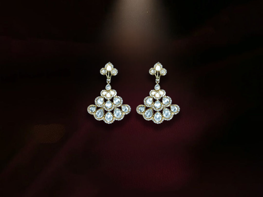 White Polki Layered Drop Earrings