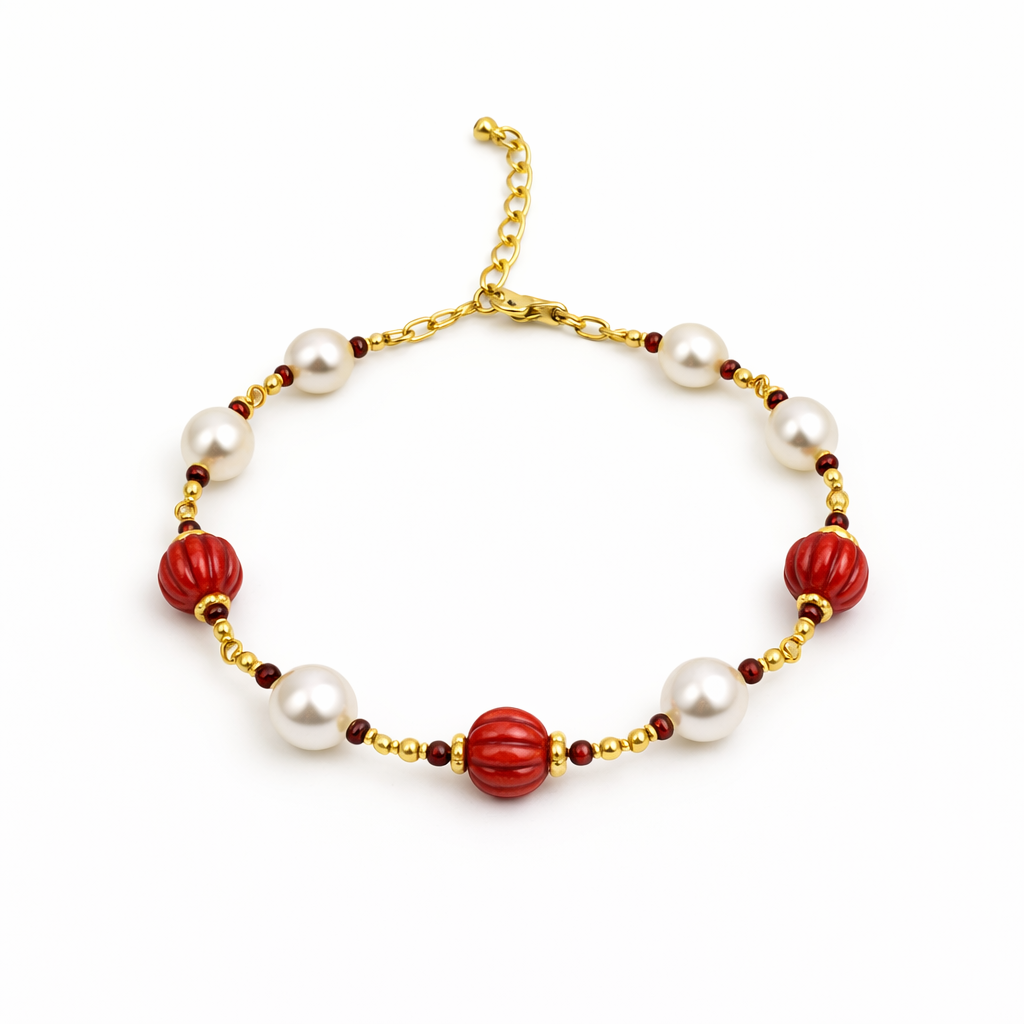 Scarlet Pearl Charm Bracelet – A Bold Touch of Elegance