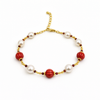 Scarlet Pearl Charm Bracelet – A Bold Touch of Elegance