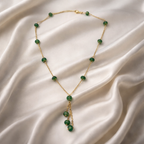 Emerald Dew Drop Beaded Necklace with Graceful Tassel Charm