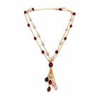 Blush & Ruby Dual-Layer Beaded Necklace with Elegant Tassel Drop