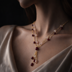 Blush & Ruby Dual-Layer Beaded Necklace with Elegant Tassel Drop
