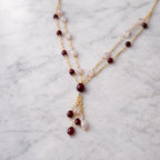 Blush & Ruby Dual-Layer Beaded Necklace with Elegant Tassel Drop