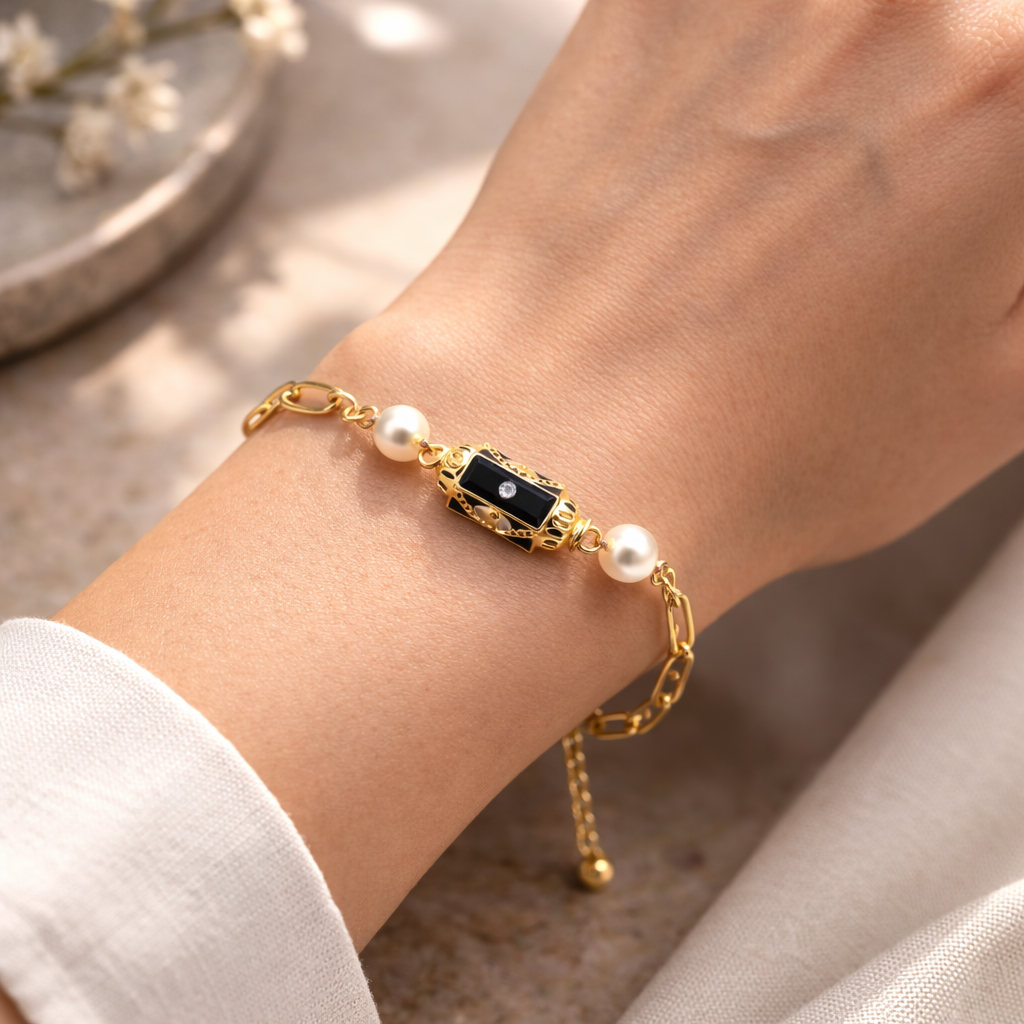 Midnight Pearl Statement Bracelet