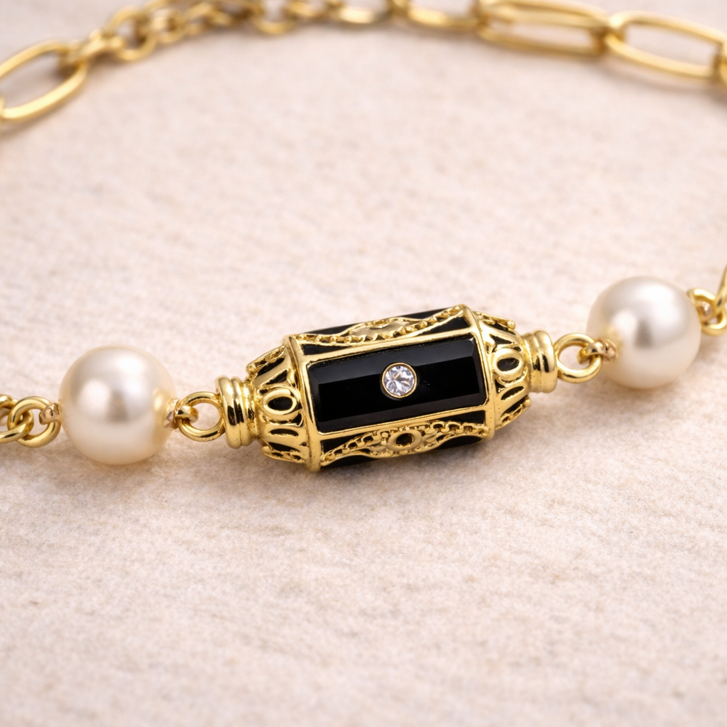 Midnight Pearl Statement Bracelet
