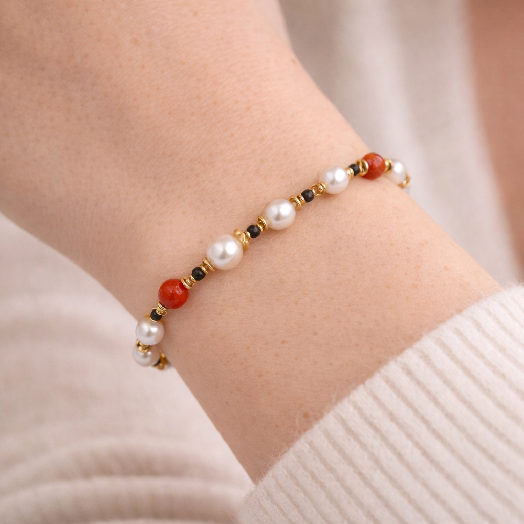 Sunset Coral & Pearl Bracelet