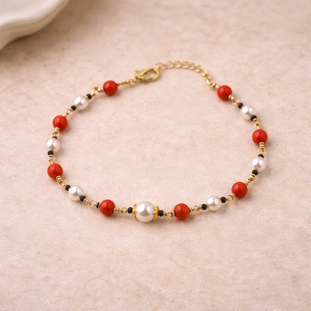 Sunset Coral & Pearl Bracelet