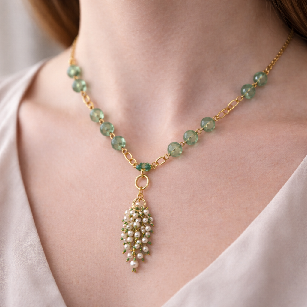 Strawberry Gemstone Necklace with Pearl Grape Gucha