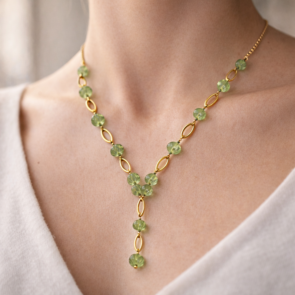 Soft Green Strawberry Necklace with an Elegant Drop Finish