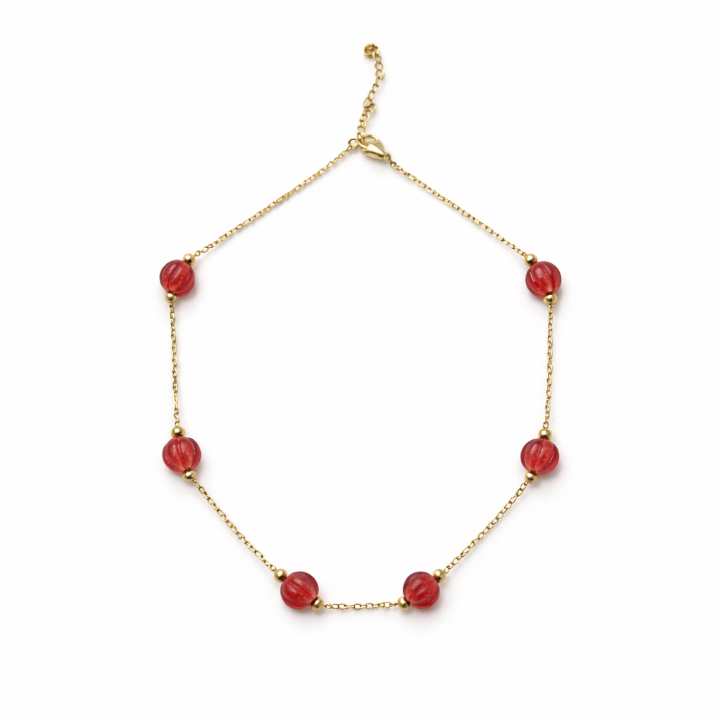 Red Coral Minimal Beads Necklace