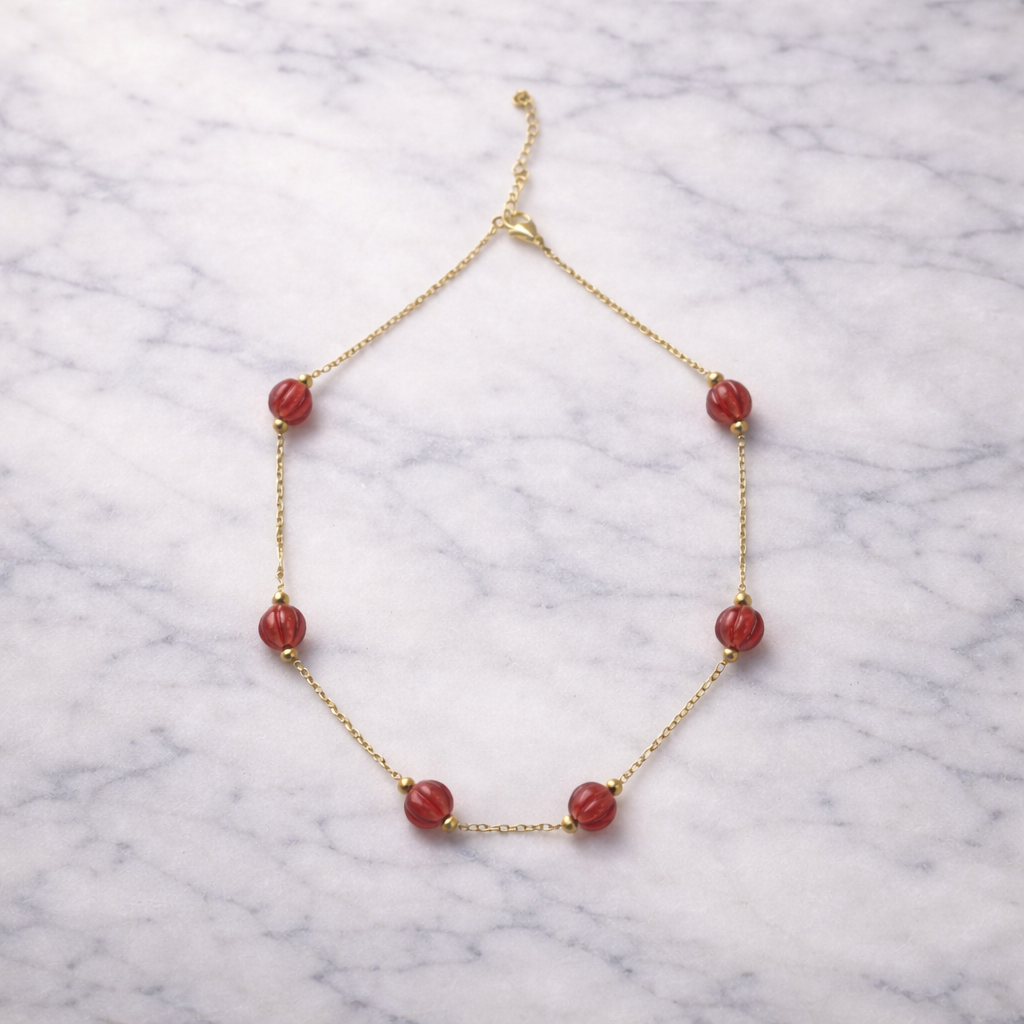 Red Coral Minimal Beads Necklace