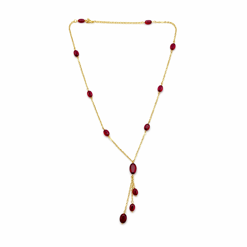 Scarlet Drop Ruby Beaded Necklace – Elegant Minimal Statement