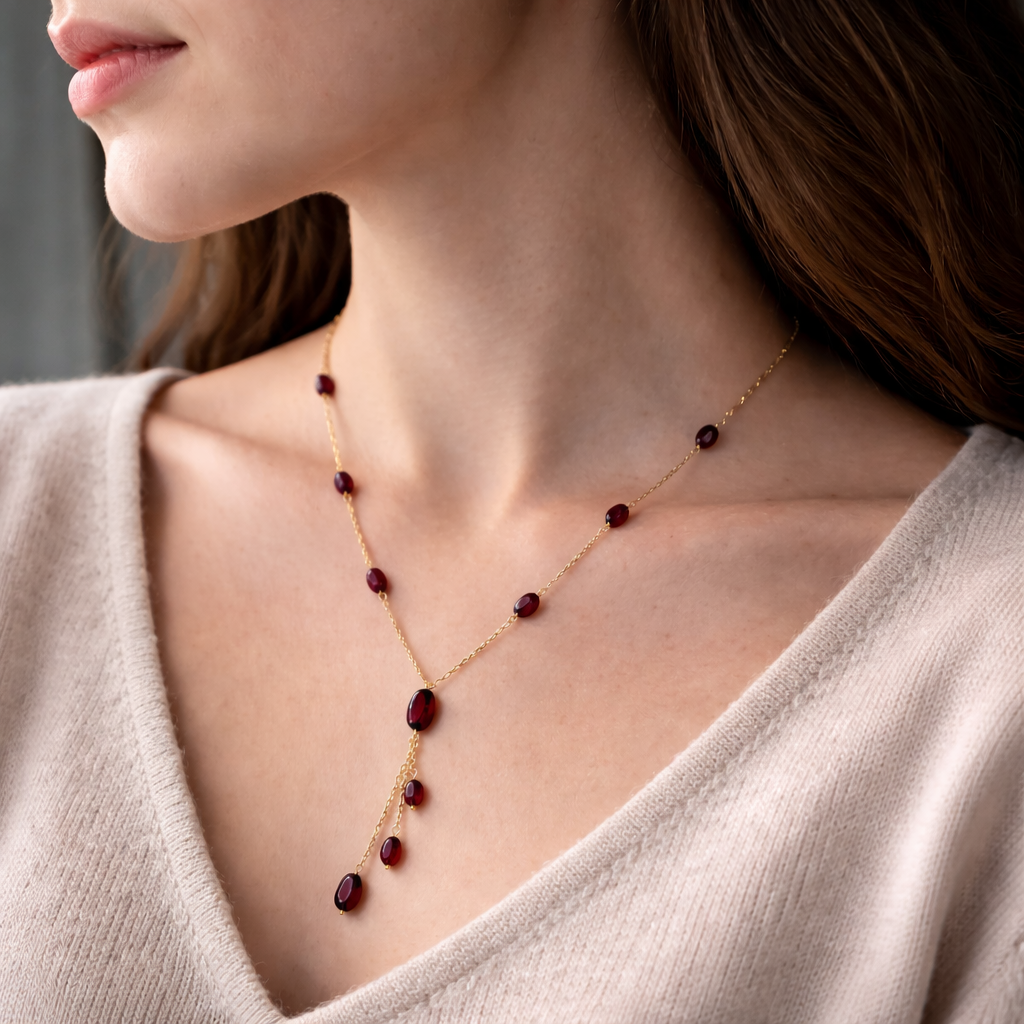 Scarlet Drop Ruby Beaded Necklace – Elegant Minimal Statement