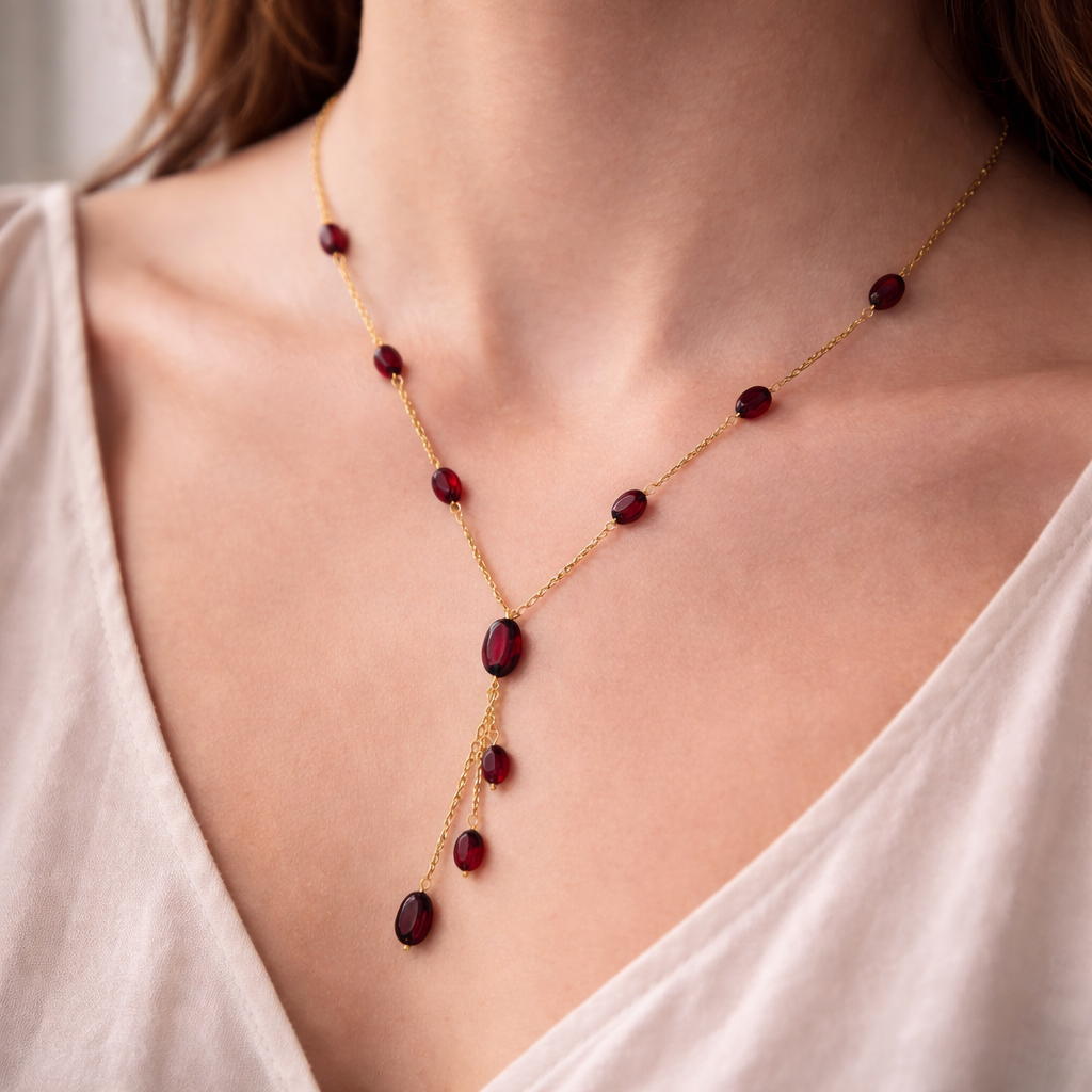 Scarlet Drop Ruby Beaded Necklace – Elegant Minimal Statement
