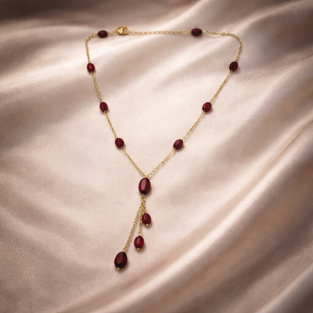 Scarlet Drop Ruby Beaded Necklace – Elegant Minimal Statement