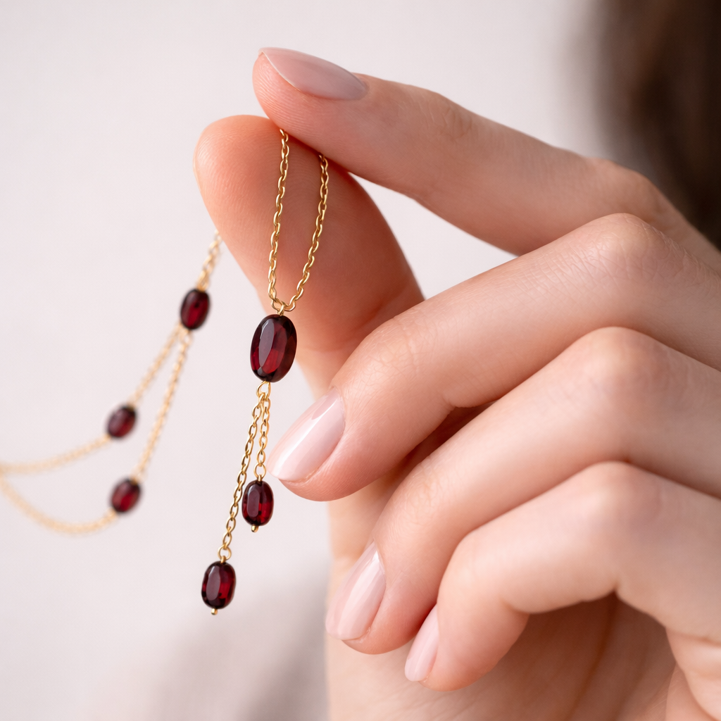 Scarlet Drop Ruby Beaded Necklace – Elegant Minimal Statement