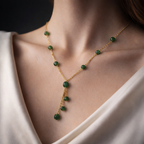 Emerald Dew Drop Beaded Necklace with Graceful Tassel Charm