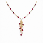 Rose Quartz & Glass Fill Ruby Tassel Drop Necklace