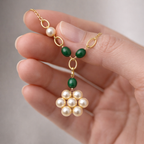 Strawberry Gemstone & Pearl Cluster Drop Necklace