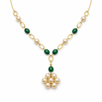 Strawberry Gemstone & Pearl Cluster Drop Necklace