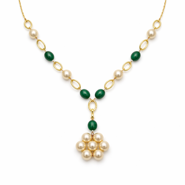 Strawberry Gemstone & Pearl Cluster Drop Necklace