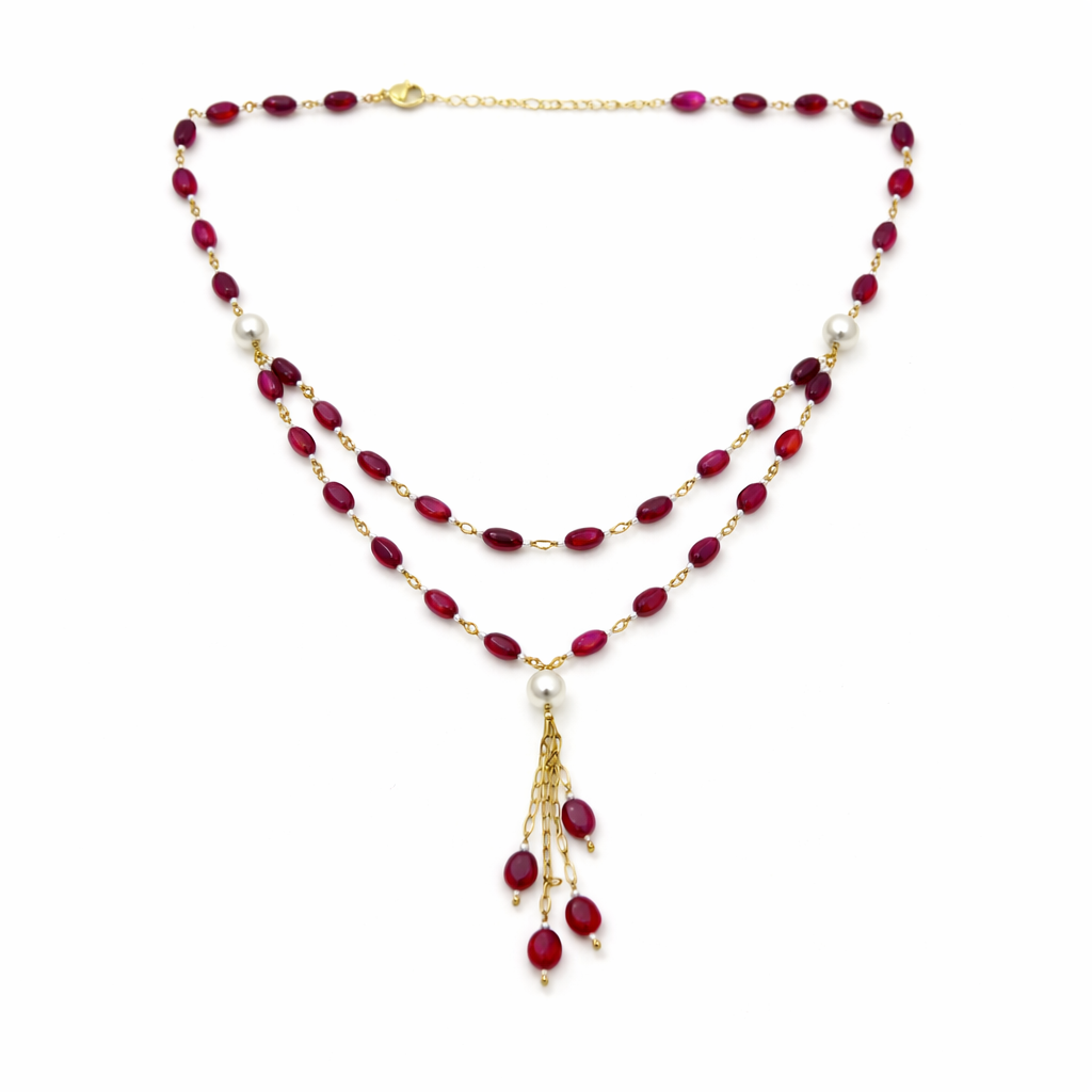 Ruby Cascade Pearl Drop Necklace