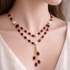 Ruby Cascade Pearl Drop Necklace