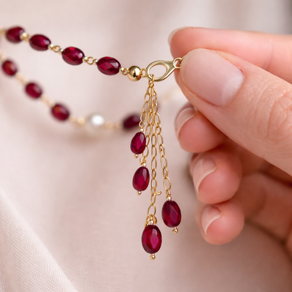 Ruby Cascade Pearl Drop Necklace