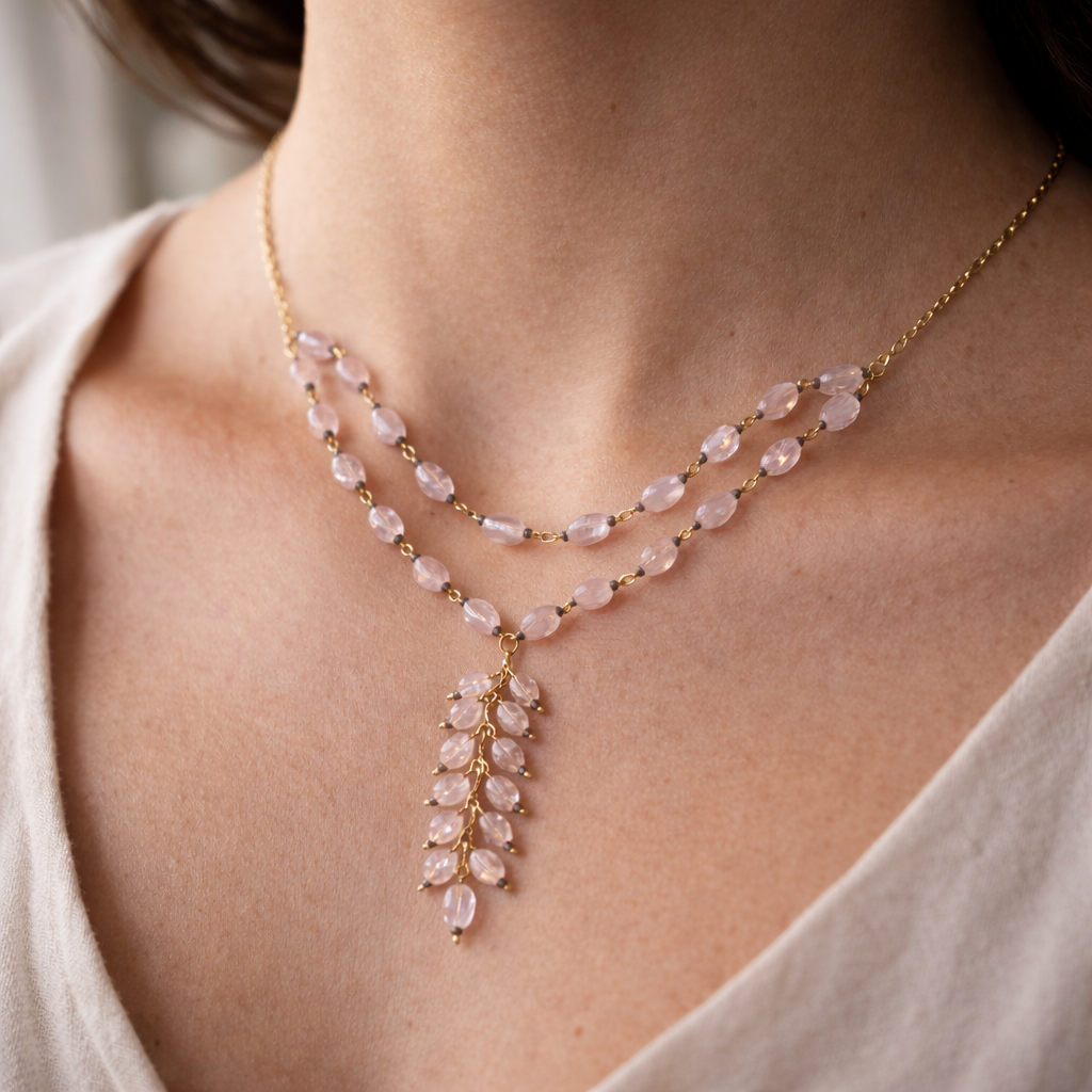Blush Cascade Rose Quartz Necklace