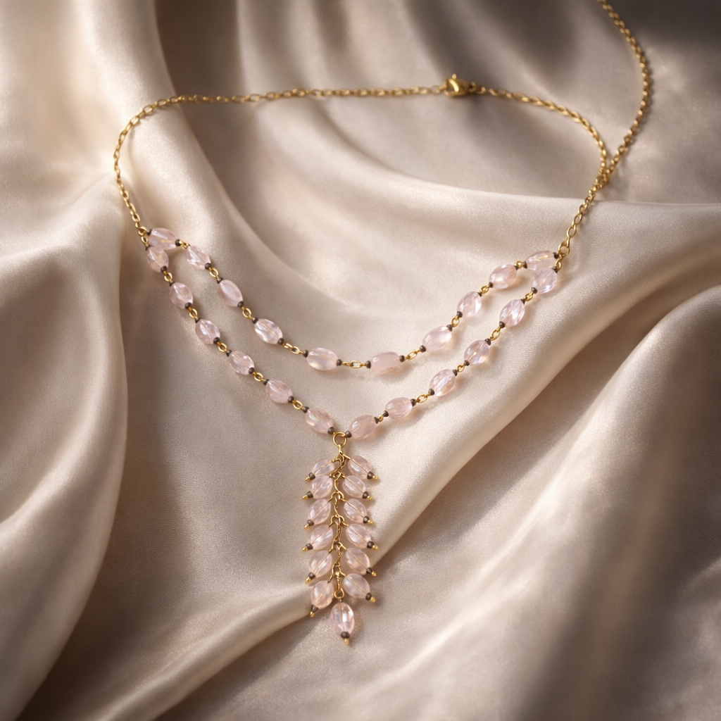 Blush Cascade Rose Quartz Necklace