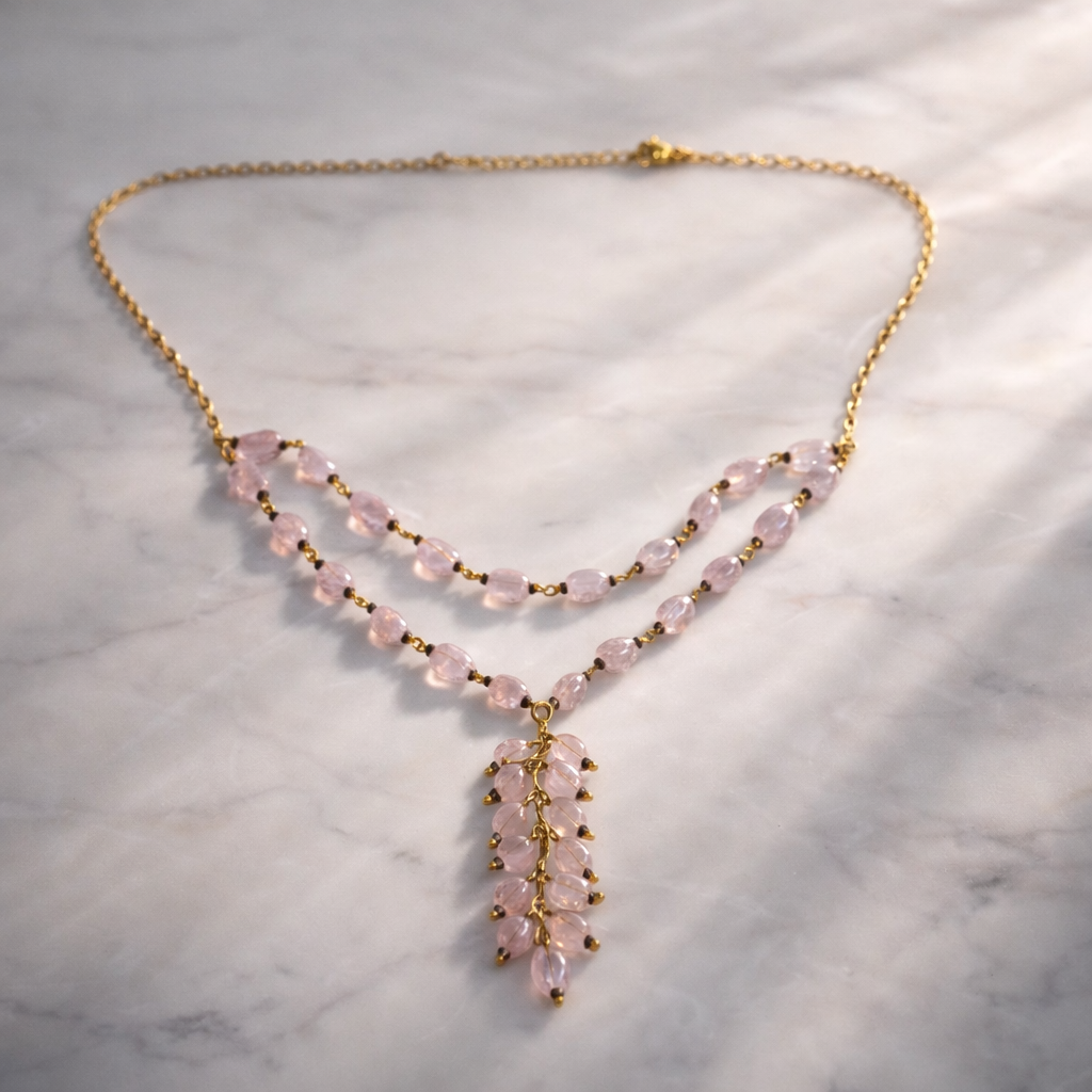 Blush Cascade Rose Quartz Necklace