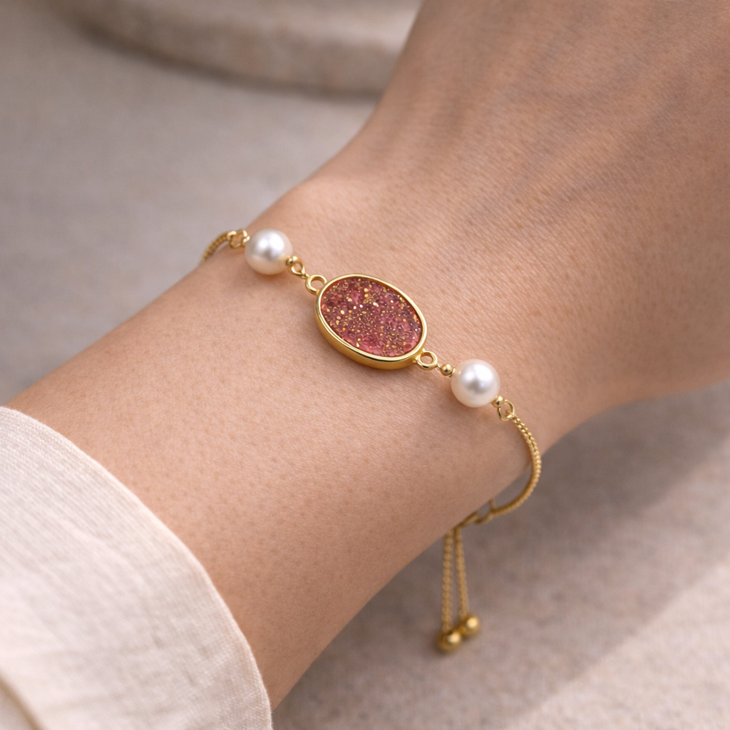 Ruby Glow Pearl Bracelet