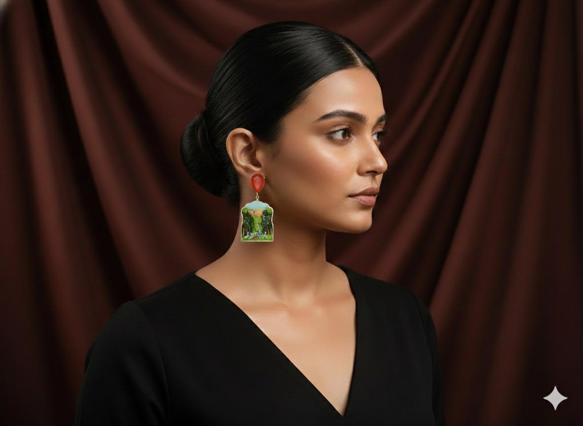 Handcrafted Enamel Sterling Silver Earrings – Nature Birds & Trees Design