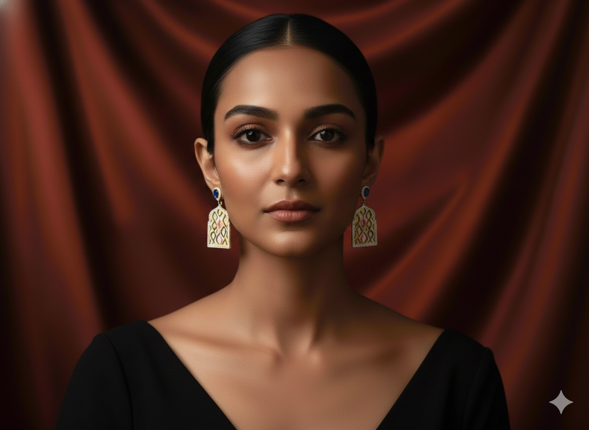 Designer Enamel Stone Earrings – Artistic Pattern Drop Design