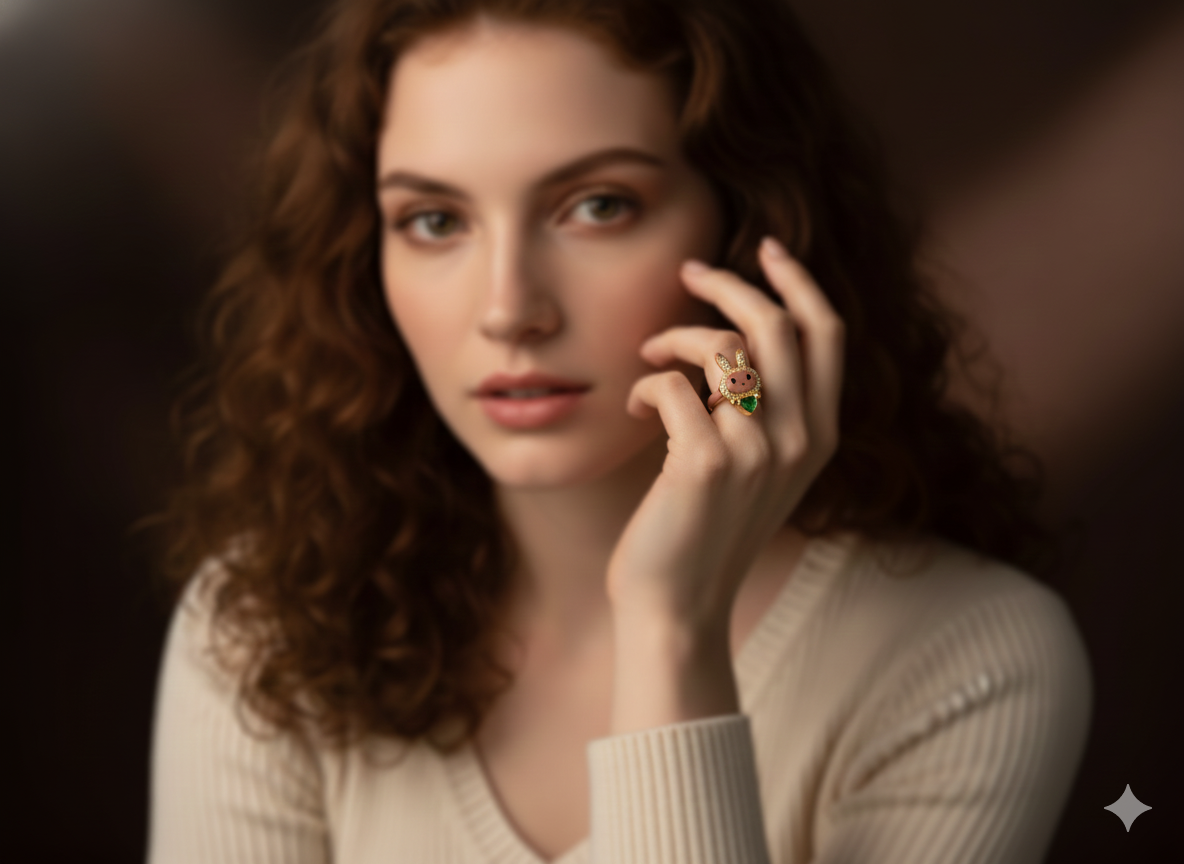 Labubu Doll Ring – Cute Adjustable Fashion Ring with Heart Stone