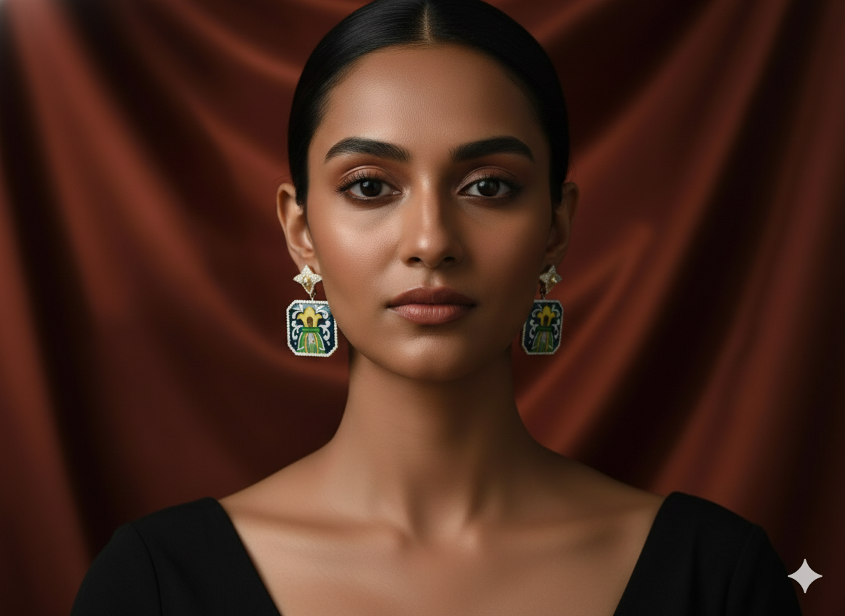 Hand-Painted Geometric Drop Earrings | Enamel Statement Jewellery for Women