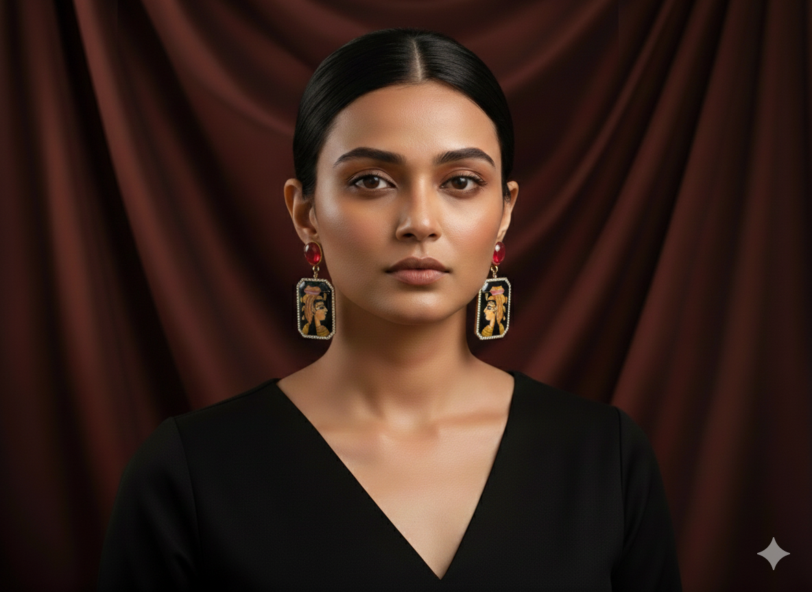 Hand-Painted Sterling Silver Earrings – Egyptian Queen Enamel Design