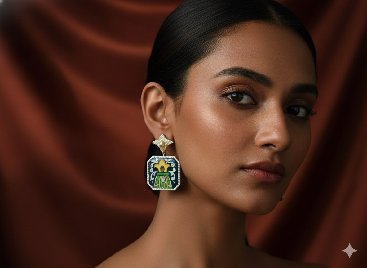 Hand-Painted Geometric Drop Earrings | Enamel Statement Jewellery for Women