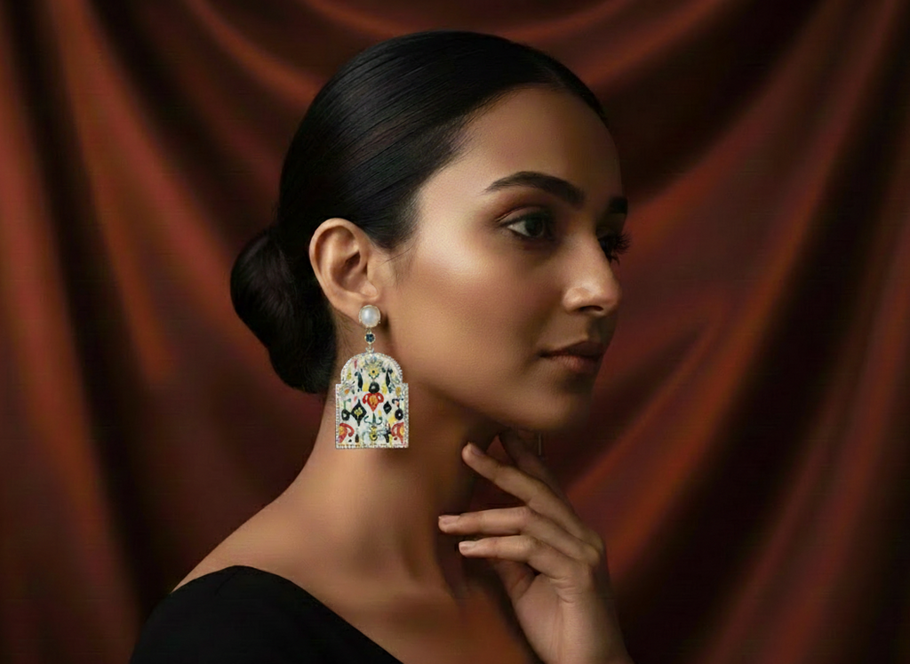 Floral Enamel Stone Earrings – Colorful Artistic Drop Design