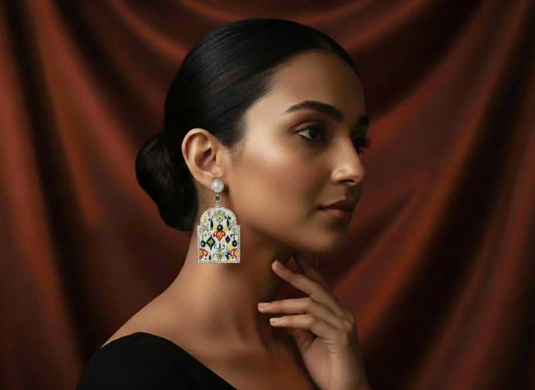 Floral Enamel Stone Earrings – Colorful Artistic Drop Design