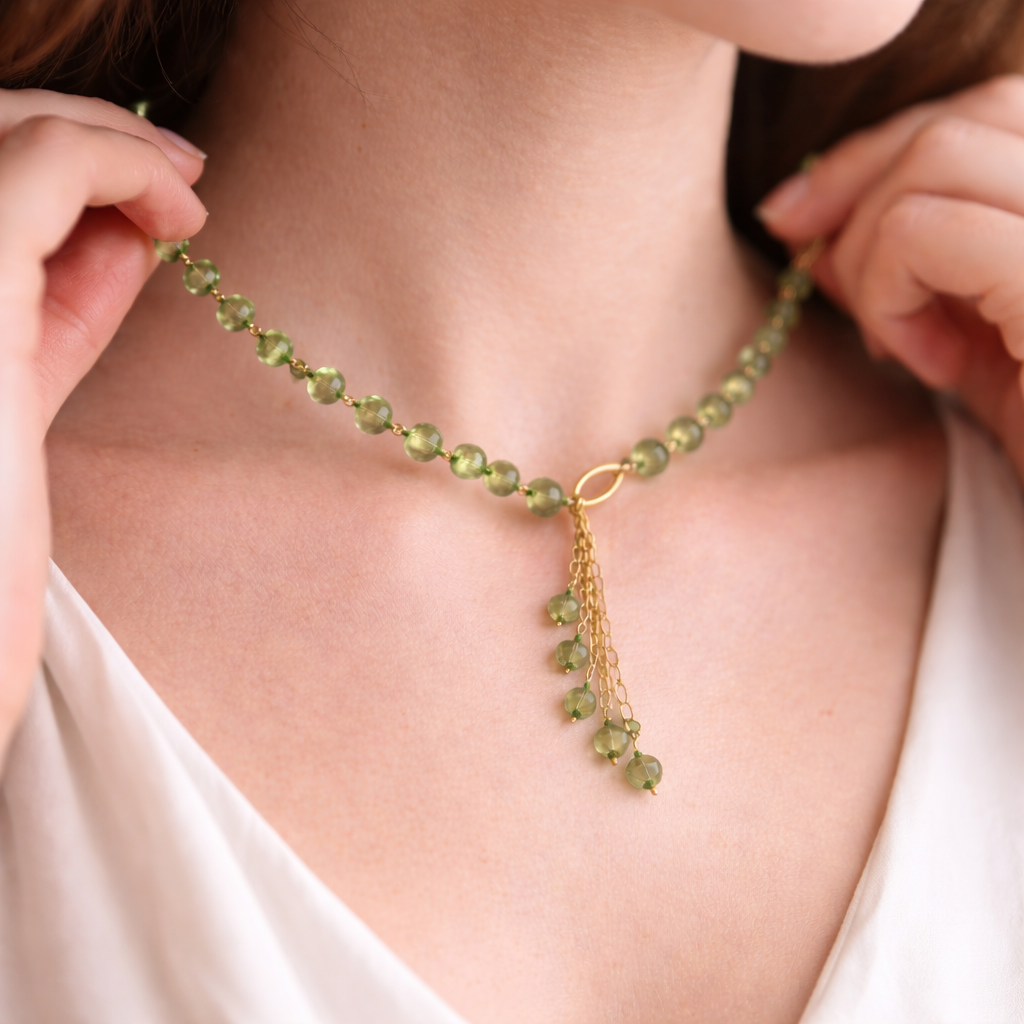 Verdant Drop Strawberry Bead Necklace
