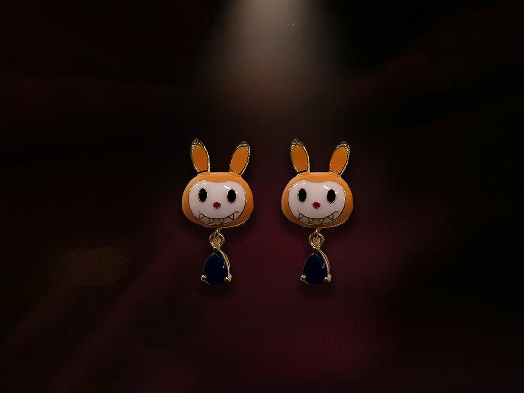 Labubu Doll Earrings – Cute Gold Plated Drop Earrings with Stone Charm